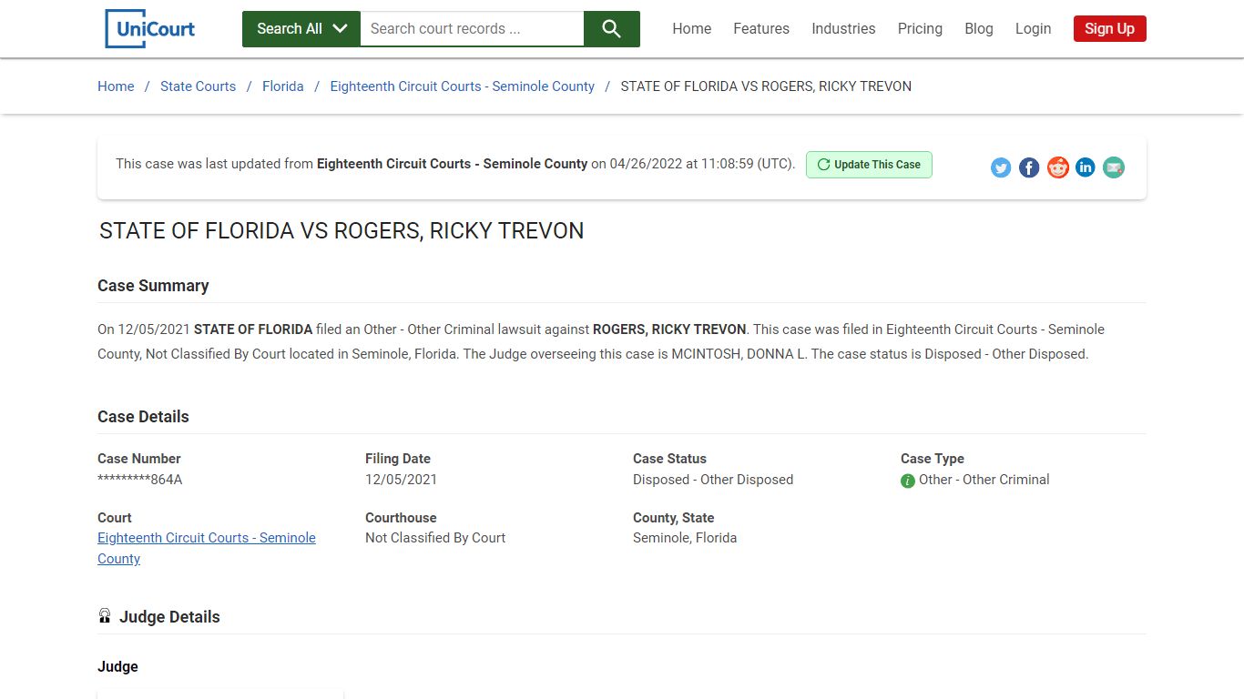 STATE OF FLORIDA VS ROGERS, RICKY TREVON | Court Records ...
