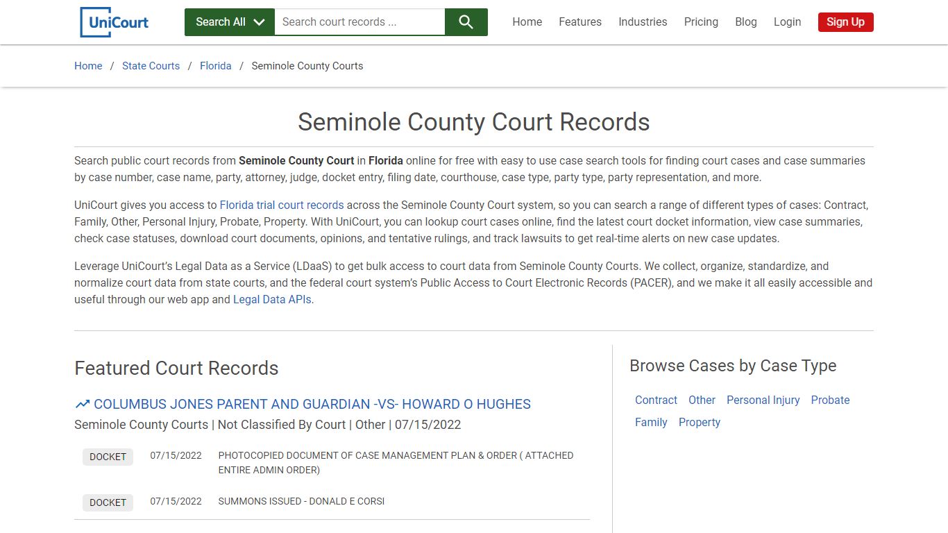 Seminole County Court Records | Florida | UniCourt